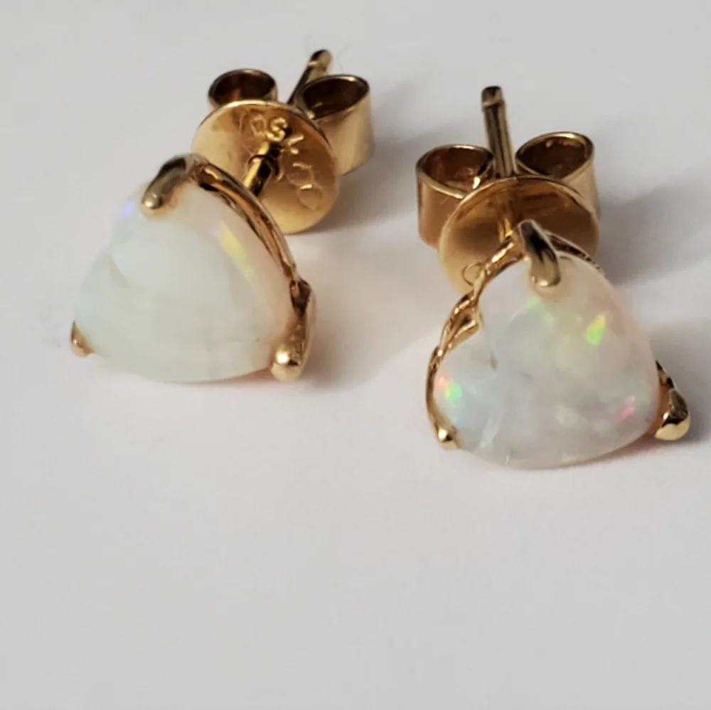 18K Gold Opal Heart Earrings - Picture 2 of 7